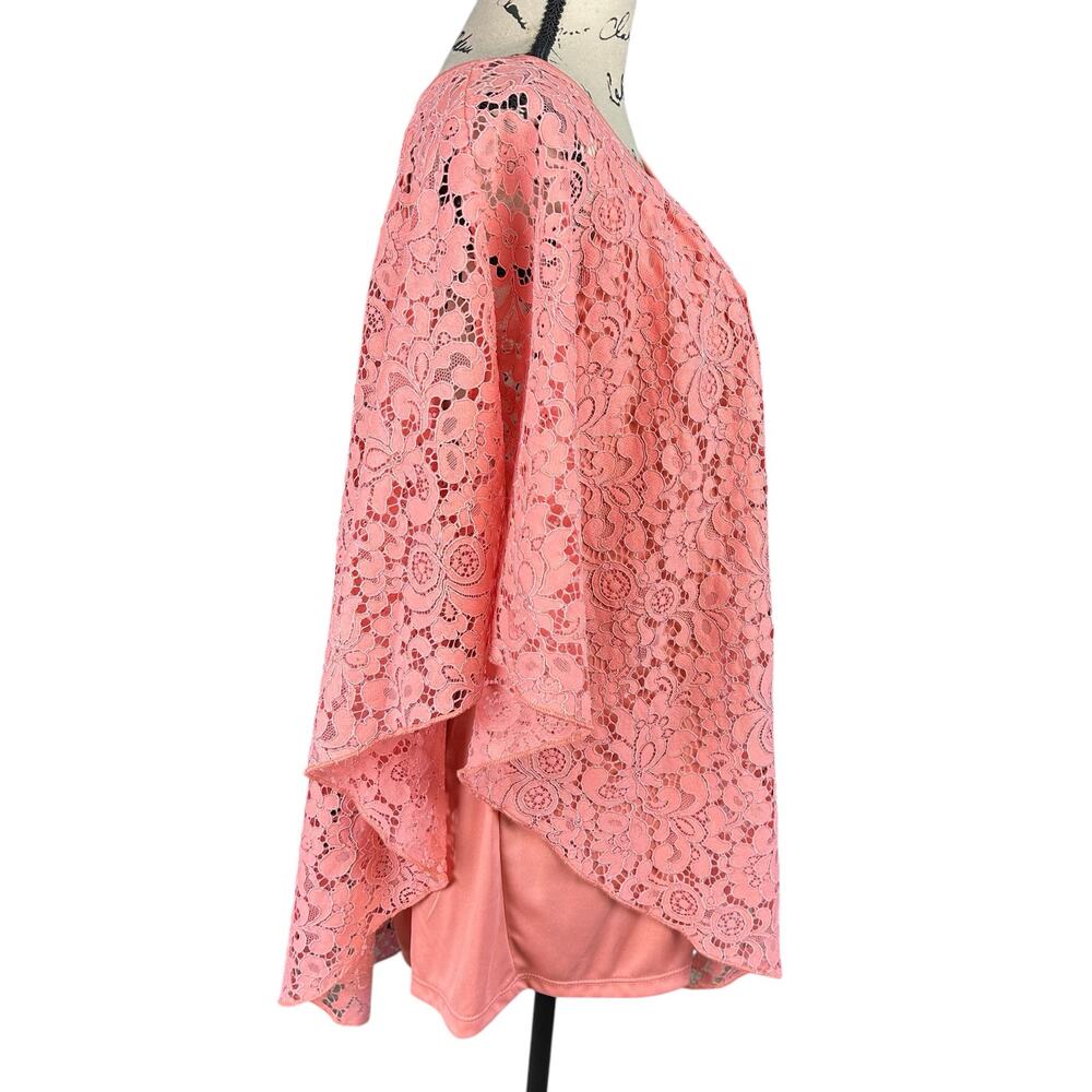 Simply Emma Lace Overlay Top Women Size 3X Salmon Pink Tank Lined Poncho Blouse - Picture 4 of 12